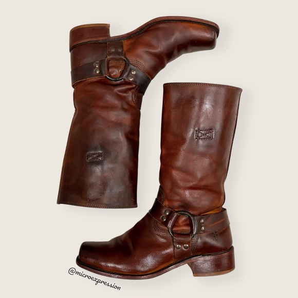 Frye Harness 12R Brown Cavalry Southwestern Cowboy Real Leather Distressed Boots - Picture 7 of 15